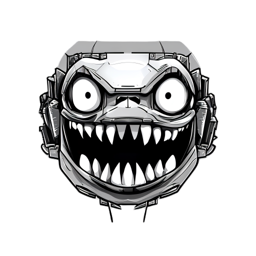 the monster hologram face image with big teeths, only black and white color, hight quality, cyberpunk