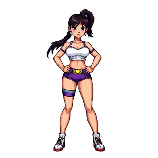 laura matsuda from street fighter wearing her bonita outfit but in a 90’s pixelated art style. (16-bit arcade sprite)
