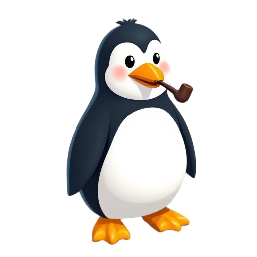 create a character linux penguin with pipe in mouth pose