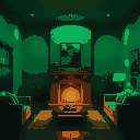 night vision green and black view of living room interior with fire place and mantle