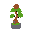 bonsai tree, small individual house with door, roof and two windows on top of bonsai but in the bottom left corner of it, small image, icon size