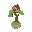 bonsai tree and small house with door, roof and two windows on top of bonsai but in the bottom left corner of it, small image, icon size