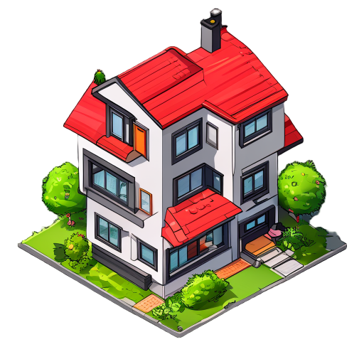 modern house 2 floors with red roof 