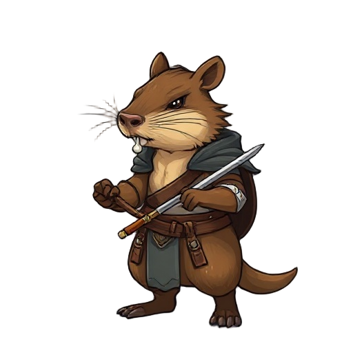 a 2d digital illustration of an anthropomorphic capybara warrior in the art style of silksong / hollow knight, with soft shading, painterly textures, and a hand-drawn look. the capybara stands in an idle pose, breathing slightly, holding a needle-like wea