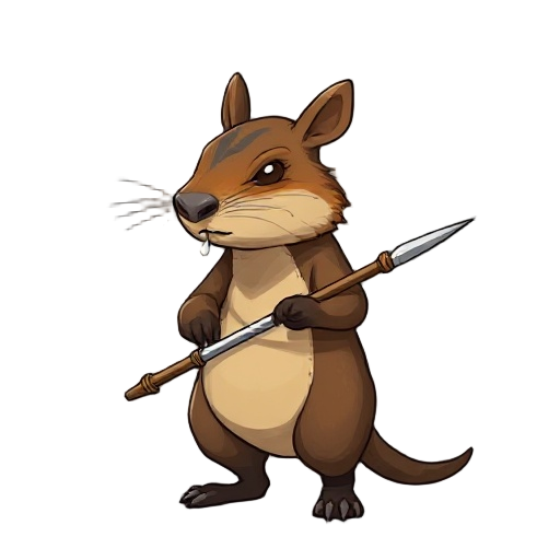 a 2d digital illustration of an anthropomorphic capybara warrior in the art style of silksong / hollow knight, with soft shading, painterly textures, and a hand-drawn look. the capybara stands in an idle pose, breathing slightly, holding a needle-like wea