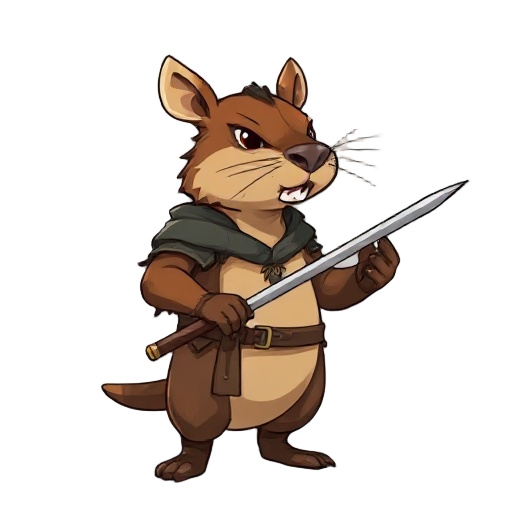 a 2d digital illustration of an anthropomorphic capybara warrior in the art style of silksong / hollow knight, with soft shading, painterly textures, and a hand-drawn look. the capybara stands in an idle pose, breathing slightly, holding a needle-like wea