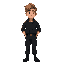 a man in his 30s with disheveled hair and black military fatigues and blond-ish brown hair