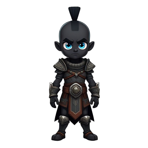 black bald warrior, blue eyes and aztec armor