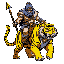 a barbarian with cloth armor, holding a spear, riding yellow fierce tiger
