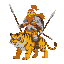a barbarian with cloth armor, holding a spear, riding yellow fierce tiger