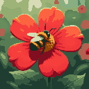 red flower with bee
