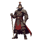 "epic anime style illustration of quang trung, heroic vietnamese emperor and warrior. a tall, strong man, sharp determined eyes, wearing traditional vietnamese imperial armor mixed with ornate battle attire. he stands firmly on the battlefield, one hand h