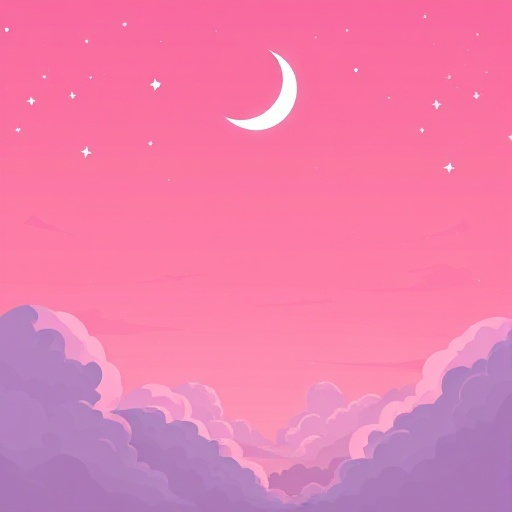 pink hue sky with half moon and stars