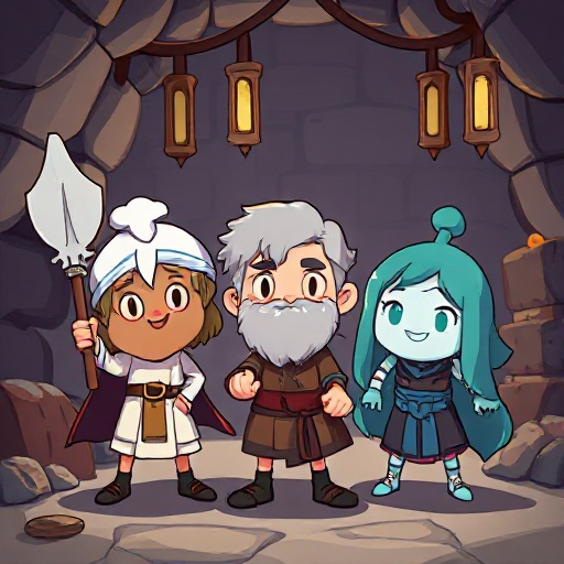 make a fun picture of characters from delicious in dungeon