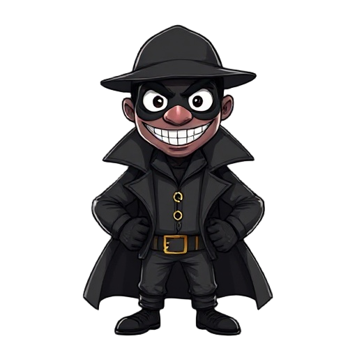 black man in a detective outfit and with a mask that covers his entire face and this mask has a big smile, and that shows his entire body