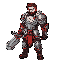 gritty warrior who uses a large bustersword. silver and red armor. brown medium length hair, short well kept beard.