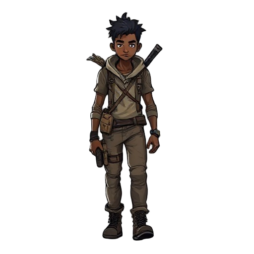 cool young black nomad walking in apocalyptic world