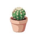 a small as mammillaria plumosa covered with a white thron in a light pink/peach ceramic pot. 