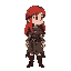 red haired female in a medieval setting. facing to the right