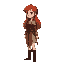 red haired female in a medieval setting. body position is facing right.