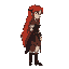 red haired female in a medieval setting. body position is facing right