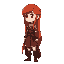 red haired female in a medieval setting. body position is facing right, long hair.