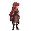 red haired female in a medieval setting. facing to the right