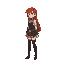 red haired female in a medieval setting. body position is facing right. thigh highs