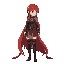 red haired female in a medieval setting. body position is facing right. thigh highs.