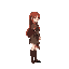red haired female in a medieval setting. body position is facing right, long hair.