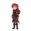 red haired female in a medieval setting. body position is facing right. right.