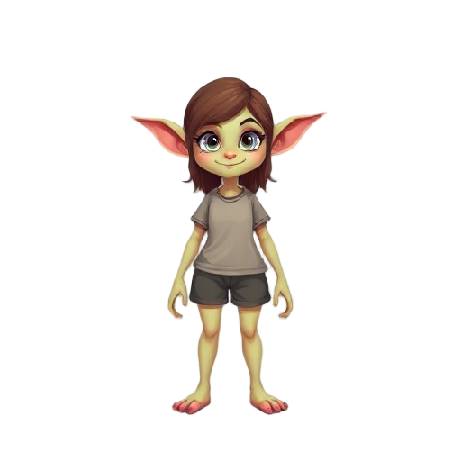  pretty girl goblin character. it features basic idle and walking animations, and she is wearing a simple t-shirt and shorts