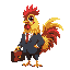 cute golden male rooster wearing a business suit holding a briefcase his tail has a tint of red  