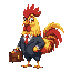 cute golden male rooster wearing a business suit holding a briefcase his tail has a tint of red wide body