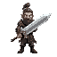 warrior with a heavy sword holding it with two hands