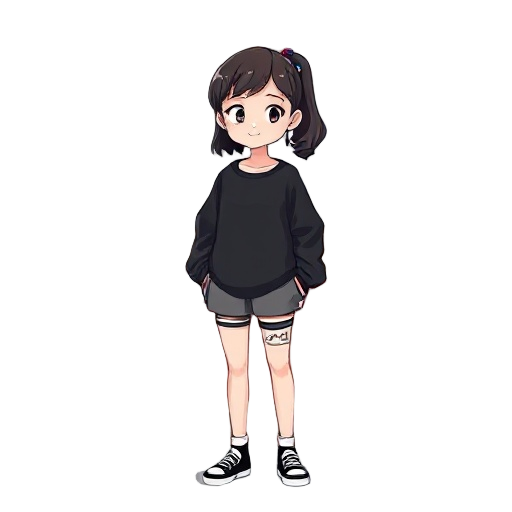 18 years old girl in her bedroom with over size clothes with black