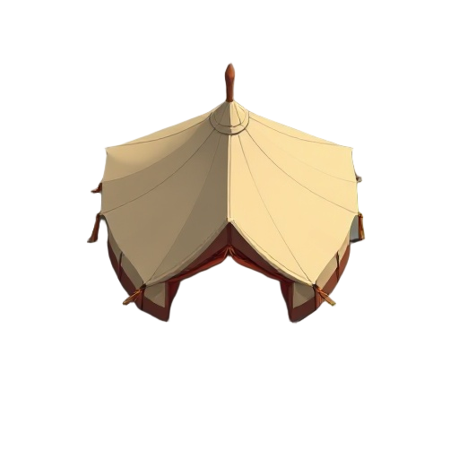 exterior, south-facing, top down view of a medieval tent, not fully built.