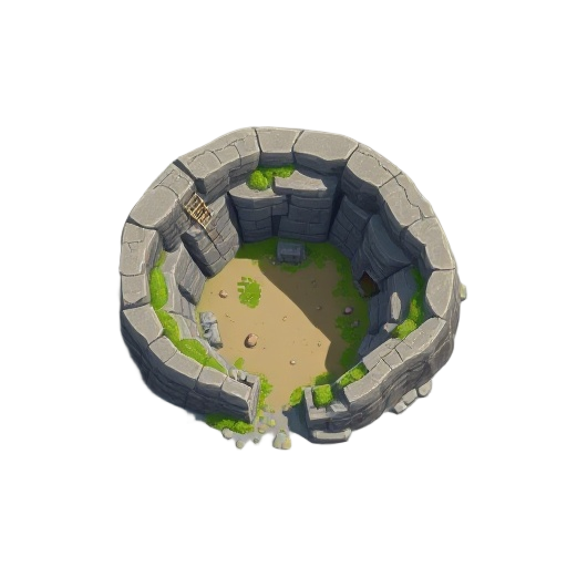 exterior, south-facing, top down view of a medieval stone quarry