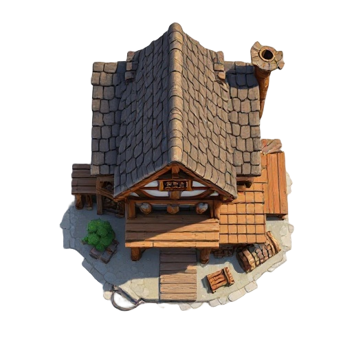 exterior, south-facing, top down view of a medieval lumber station
