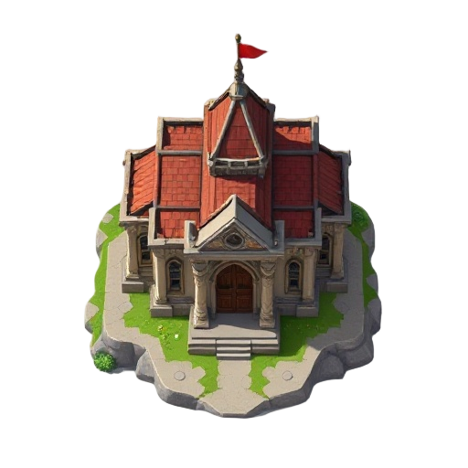 exterior, south-facing, top down view of a medieval fantasy temple