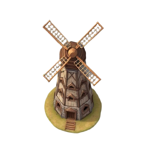 exterior, south-facing, top down view of a medieval grain windmill