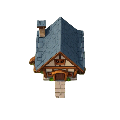 south-facing, top down view of a small medieval house