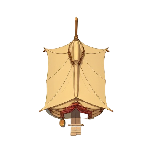 exterior, south-facing, top down view of a medieval tent under construction