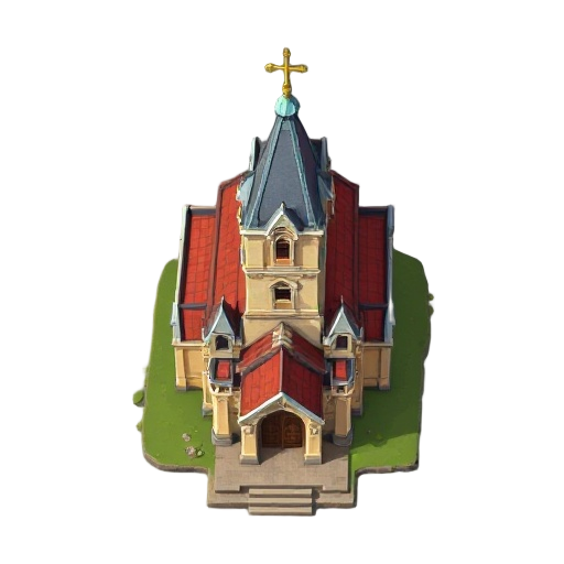 exterior, south-facing, top down view of a medieval church