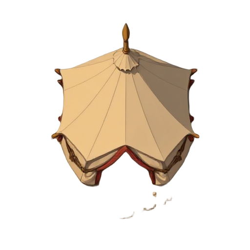 exterior, south-facing, top down view of a medieval tent
