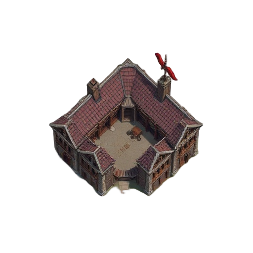 south-facing, top down view of a medieval slaughterhouse