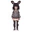 girl with hime cut, dark hair, brown eyes, bunny ears