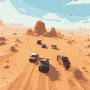  create an image of a battle arena between cars that takes place in the desert, with obstacles, places to escape from possible shots, but do not put cars in the image, make the image from an aerial pe