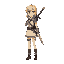 a blond girl with sword in back