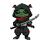 dark green with red accent chubby ninja toad wearing haori and katana